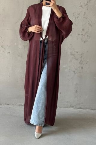 Zarif Tasarım Janjan Tesettür Abaya Kahverengi