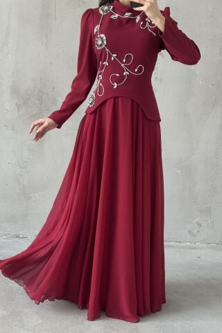 İdil Tesettür Abiye Bordo