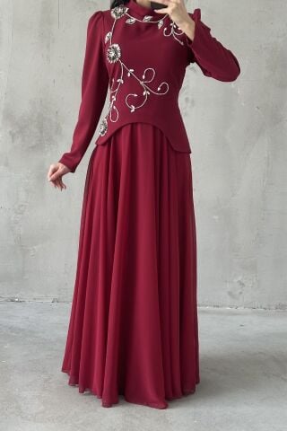 İdil Tesettür Abiye Bordo