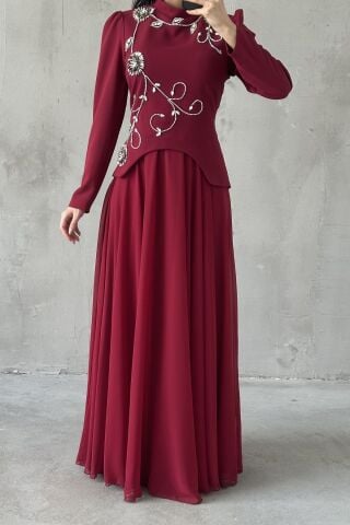 İdil Tesettür Abiye Bordo