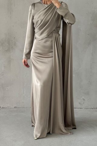 Lavina Saten Tesettür Abiye Vizon