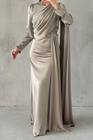 Lavina Saten Tesettür Abiye Vizon