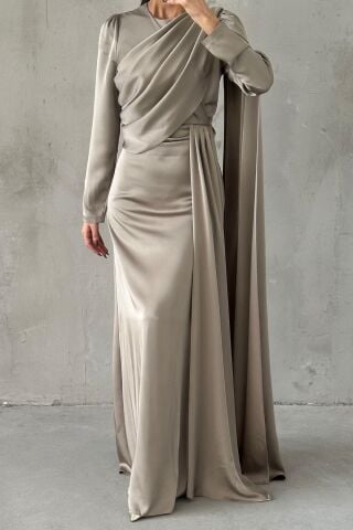 Lavina Saten Tesettür Abiye Vizon