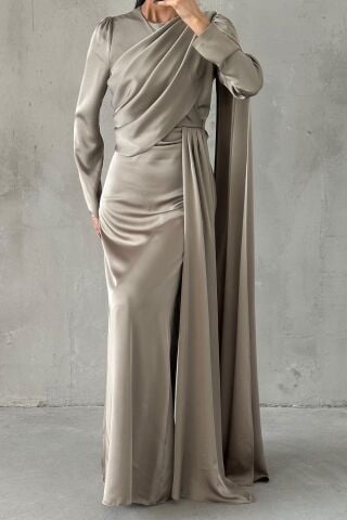 Lavina Saten Tesettür Abiye Vizon