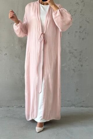 Zarif Tasarım Janjan Tesettür Abaya Pudra