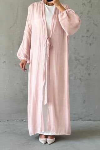Zarif Tasarım Janjan Tesettür Abaya Pudra