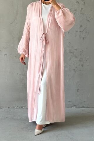 Zarif Tasarım Janjan Tesettür Abaya Pudra