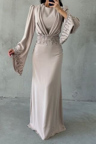 Işıltı Detaylı Adriyana Tesettür Abiye Taş