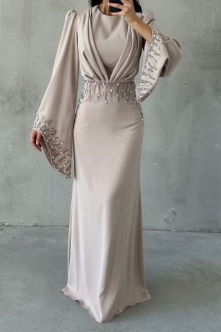 Işıltı Detaylı Adriyana Tesettür Abiye Taş