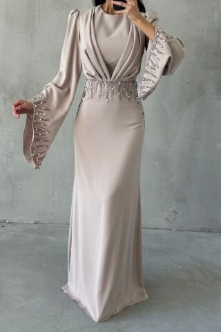 Adriyana Hijab Evening Dress with Sparkle Detail Stone