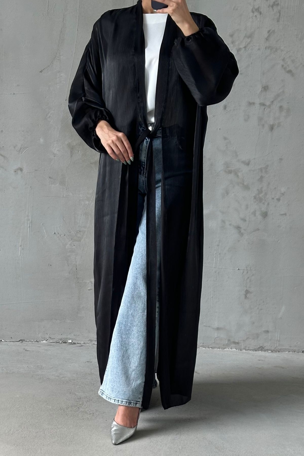 Zarif Tasarım Janjan Tesettür Abaya Siyah