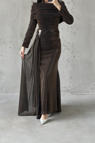 Alara Hijab Evening Dress Brown