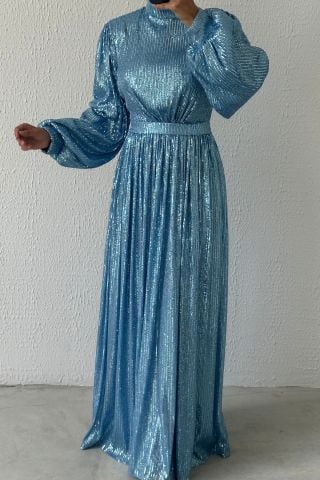 Balon Kol Pul Payet Tesettür Abiye Bebe Mavisi