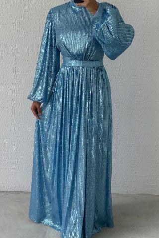 Balon Kol Pul Payet Tesettür Abiye Bebe Mavisi