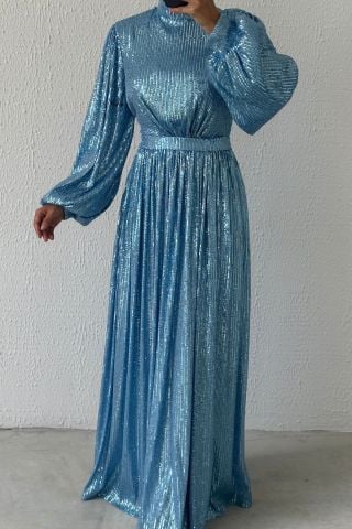 Balon Kol Pul Payet Tesettür Abiye Bebe Mavisi