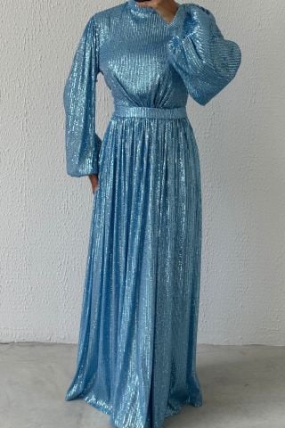 Balon Kol Pul Payet Tesettür Abiye Bebe Mavisi