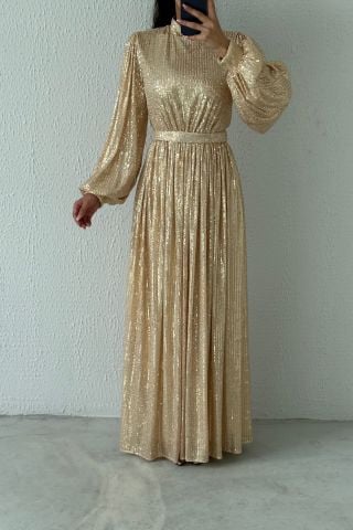 Balon Kol Pul Payet Tesettür Abiye Bakır