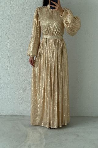 Balon Kol Pul Payet Tesettür Abiye Bakır