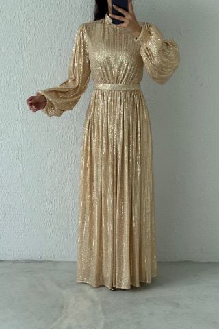 Balon Kol Pul Payet Tesettür Abiye Bakır