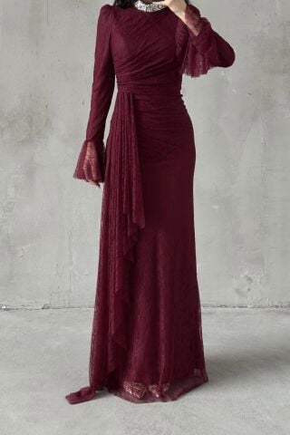 Lace Tesettür Abiye Bordo