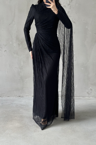 Melis Hijab Evening Dress Black