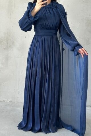 فستان سهرة أنيق مزين بالورود من جانجان، أزرق داكن