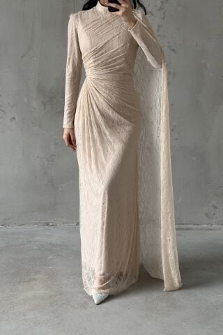 Melis Hijab Evening Dress Cream