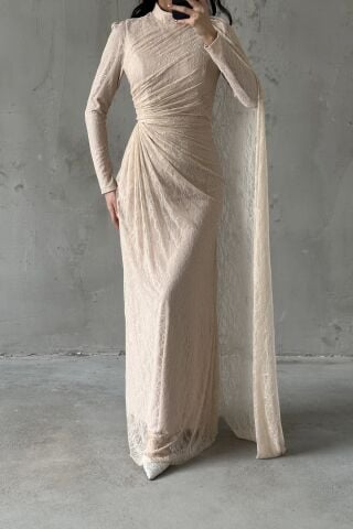 Melis Hijab Evening Dress Cream