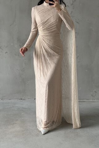 Melis Hijab Evening Dress Cream