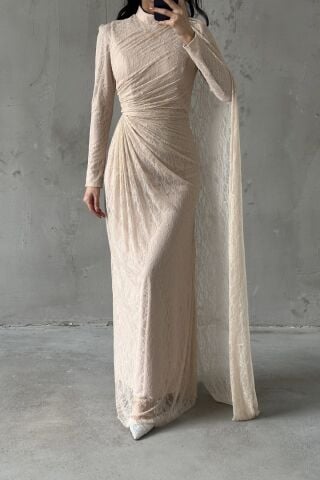 Melis Hijab Evening Dress Cream