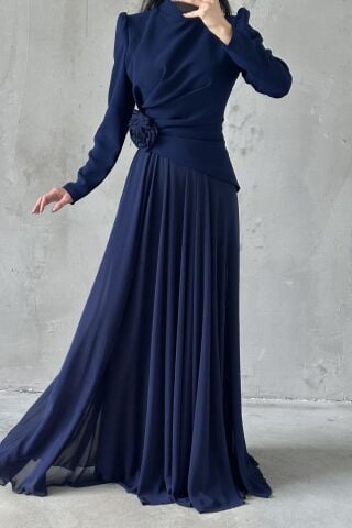 Asel Tesettür Abiye Lacivert
