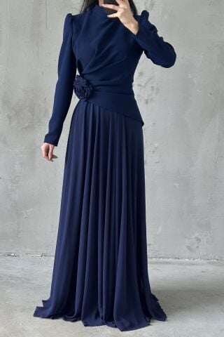 Asel Tesettür Abiye Lacivert