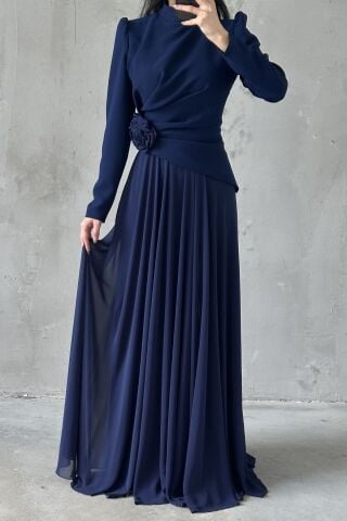Asel Tesettür Abiye Lacivert