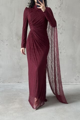 Melis Tesettür Abiye Bordo