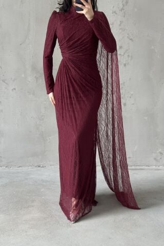 Melis Hijab Evening Dress Burgundy