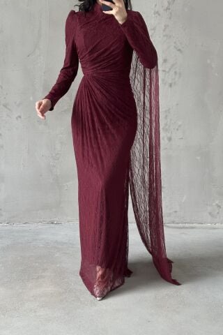 Melis Hijab Evening Dress Burgundy