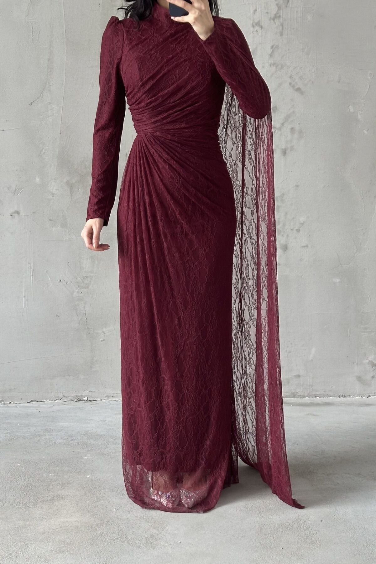 Melis Hijab Evening Dress Burgundy