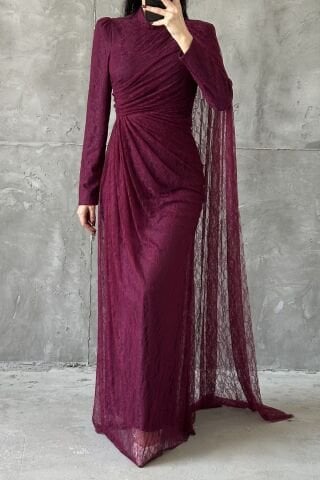 Melis Tesettür Abiye Bordo