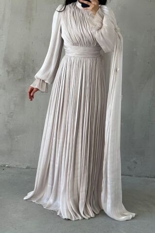 Zarif Çiçek Detaylı Janjan Tesettür Abiye Taş