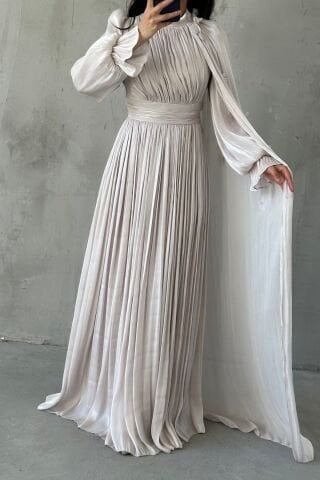 Zarif Çiçek Detaylı Janjan Tesettür Abiye Taş