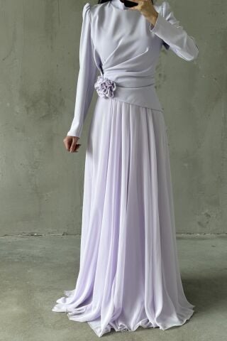 Asel Tesettür Abiye Lila