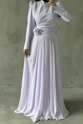 Asel Tesettür Abiye Lila