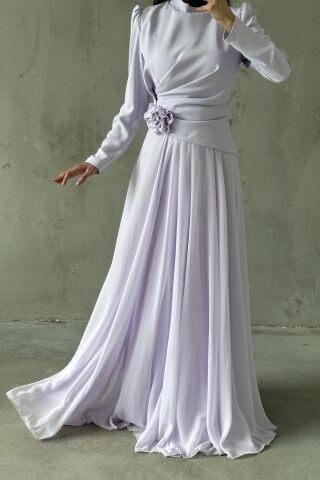 Asel Tesettür Abiye Lila