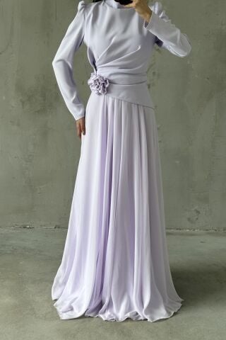 Asel Tesettür Abiye Lila