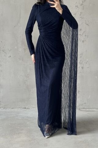 Melis Hijab Evening Dress Navy Blue
