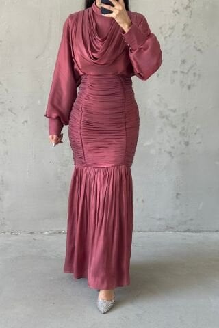 Belden İnce Piliseli Janjan Tesettür Abiye Pudra