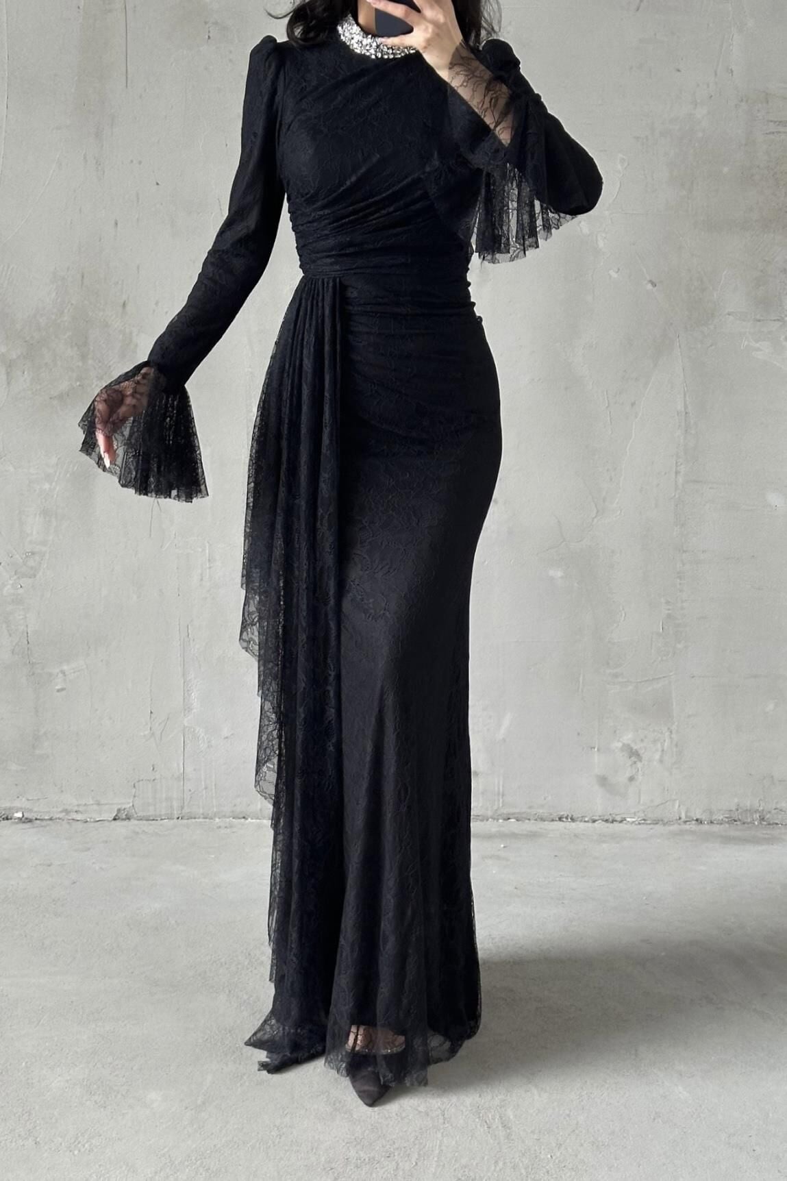 Lace Tesettür Abiye Siyah