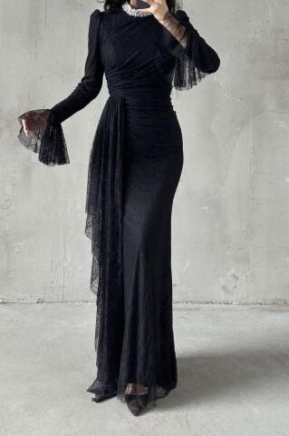 Lace Tesettür Abiye Siyah