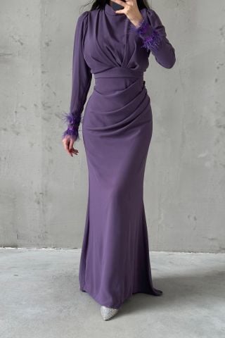 Every Detail is Elegant Crepe Hijab Evening Dress Lilac