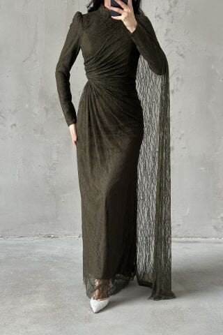 Melis Hijab Evening Dress Khaki